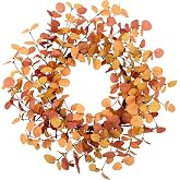 VGIA 18 Inch Eucalyptus Leaves Fall Wreath - Artificial Autumn Farmhouse Wreath for Front Door, Home Wall and Window Decorati