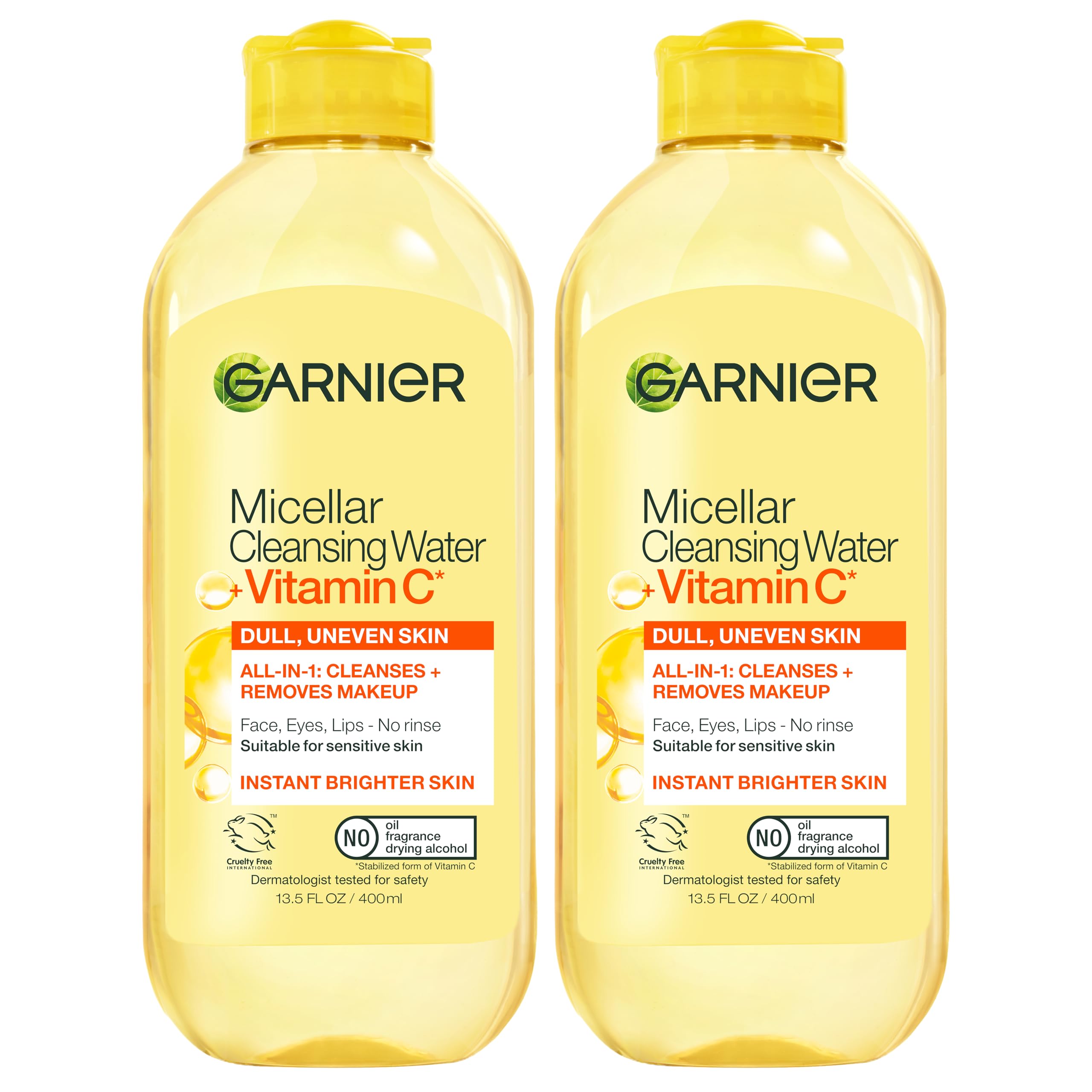 Garnier SkinActive Micellar Cleansing Water with Vitamin C, to Cleanse Skin, Remove Makeup, and Brighten Dull Skin, 2 Count (Packaging May Vary)