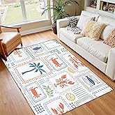 4x5 Boho Coastal Rug Rugs for Living Room Rugs for Entryway Tropical Lobster Summer Italy Vacation Mood Retro Palm Trees Bedroom Rug Door Mat Nursery Room Decor Rainbow Carpet