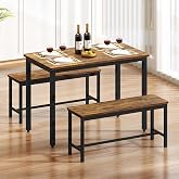 Rovibek Dining Table Set for 4 with 2 Benches &ndash; Space-Saving Kitchen Table Set for Kitchen &amp; Dining Room, Rustic