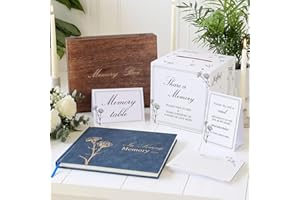 Funeral Guest Book for Memorial Service Celebration of Life Decorations, Hardcover In Loving Memory Guestbook Box Set with Wo