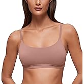 CRZ YOGA Softhold Double Lined Scoop Neck Bralette - Womens Adjustable Straps Cami Wireless Sleep T-Shirt Everyday Bra