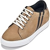 CALTO Men's Invisible Height Increasing Elevator Shoes - Nubuck Tan Leather Lace-up Fashion Sneakers - 2.8 Inches Taller - K1551 - Size 9 D(M) US