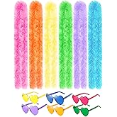 JICASTO Fluffy Artificial Feather Boas 6Pcs with Heart Sunglasses Party Favors for Wedding Birthday Christmas