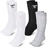 Jamntower 4 Pairs Bow Compression Socks for Women Pregnancy Compression Stockings 20-30 Mmhg Circulation Support Socks for Adult