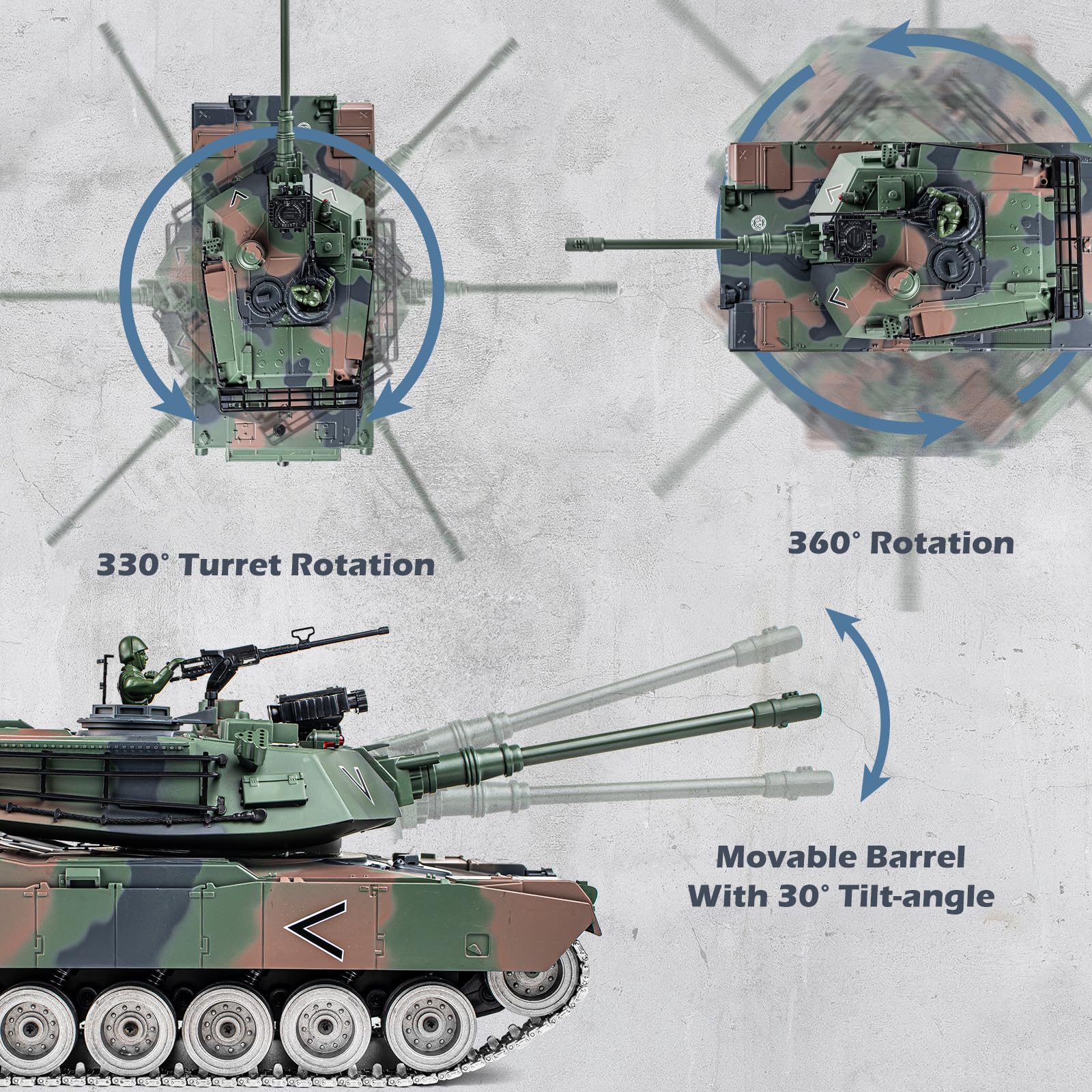 Supdex RC Tank, 1:18 Alloy Metal M1A2 Abrams Remote Control Model Army Toys, 2.4Ghz Military Tank with Smoke, Sound and Lights, RC Vehicle That Shoots BBS and Water Bombs for Adults and Kids
