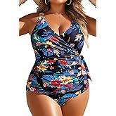 Yonique Plus Size One Piece Swimsuits for Women Tummy Control Bathing Suits Full Coverage Swimwear