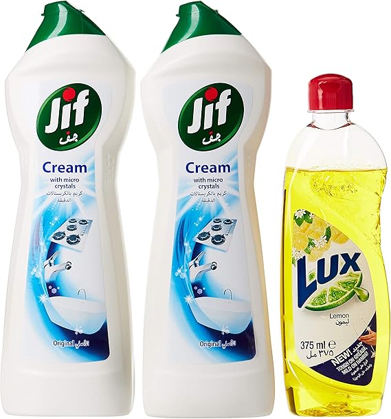 Jif Cream Cleaner Original + Lux Dishwash, 750ml (Pack of 2) + 375ml