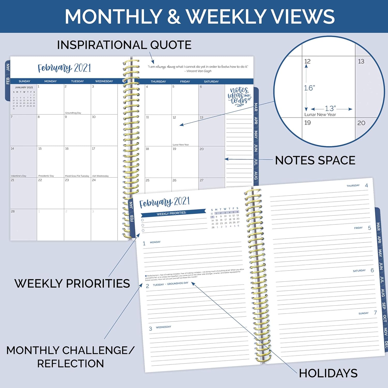 bloom daily planners 2021 Calendar Year Day Planner (January 2021 - December 2021) - 6” x 8.25” - Weekly/Monthly Agenda Organizer Book with Stickers & Bookmark - Collect Happy Days : Office Products