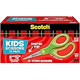 Scotch 5" Soft Touch Blunt Tip Kids Scissors, 12 Count Teacher’s Pack, Green, All-Purpose Scissors for School and Crafts (144