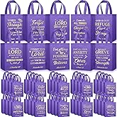 Talltalk 50 Pcs Christian Gift Bag Bulk Reusable Religious Bible Verse Tote with Handle Scripture Pastor Blessing Gift for Baptism Church Welcome Sunday School Easter Goodie Favor(Purple,Medium)