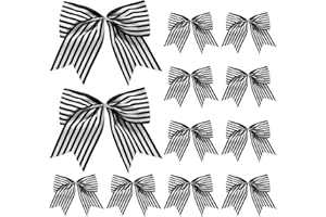 FANCHEER 12 Pcs Christmas Bows Decorations Large Christmas Tree Bows Xmas Wreath Ribbons Ornaments Halloween Party Gift Decor Black White Striped for Nightmare Jack