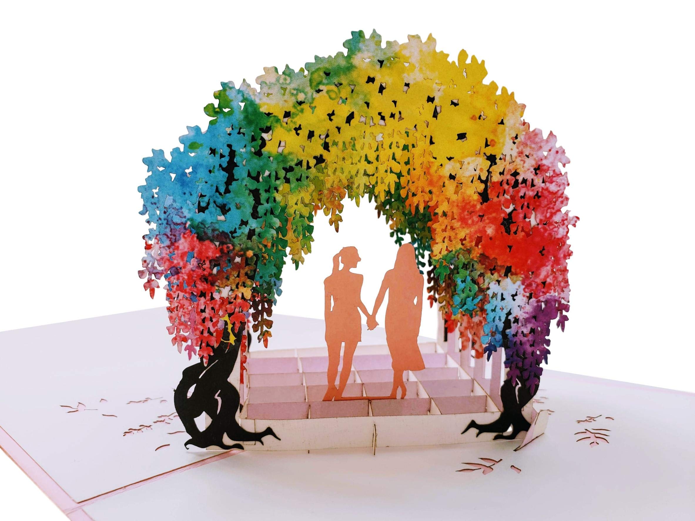 iGifts And Cards Lesbian Rainbow Wisteria Flower Tunnel 3D Pop Up Greeting Card - Wedding, Marriage, Engagement, Anniversary, Pride, Lovers, Romantic — image 1