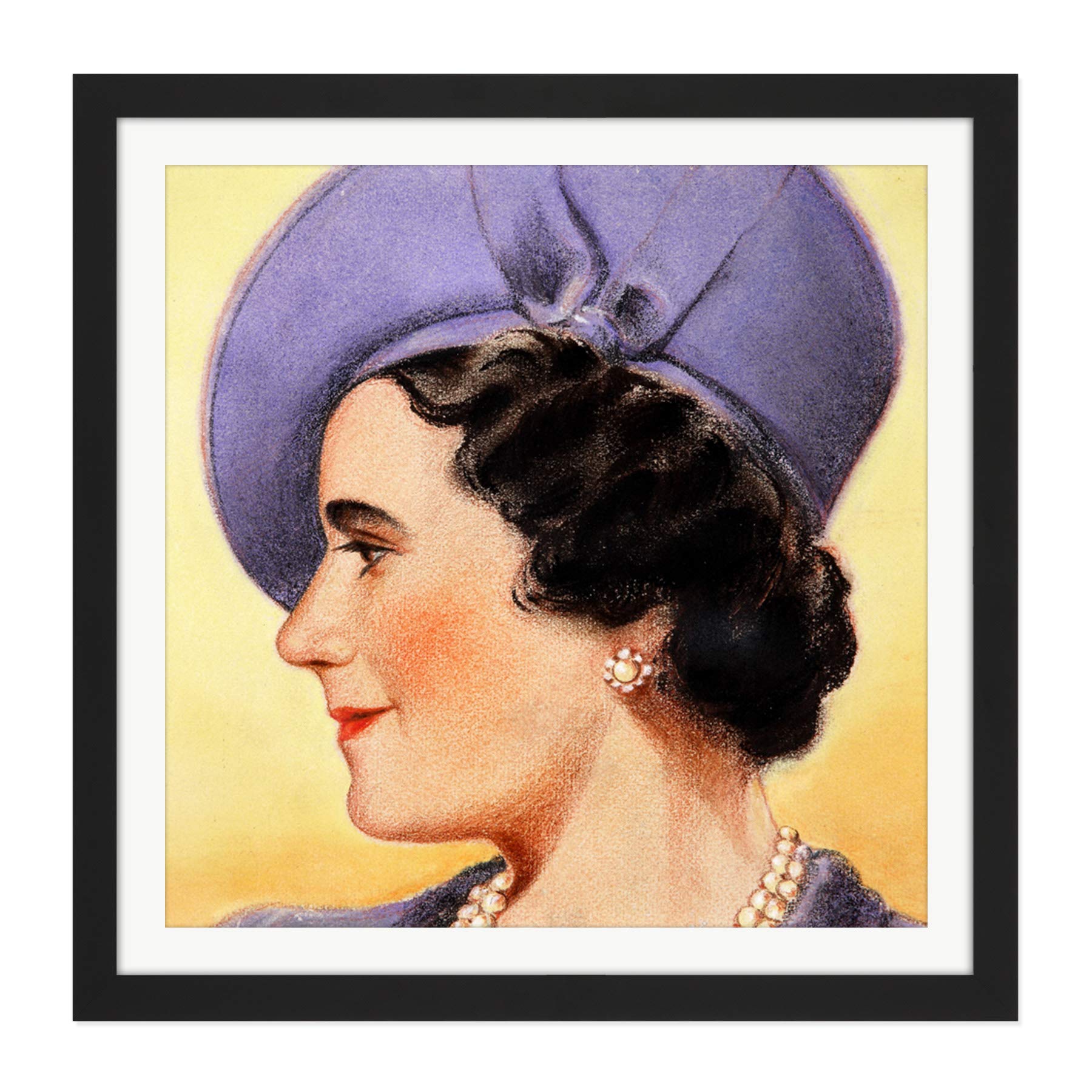 Timym Portrait Queen Elizabeth (Bowes-Lyon) England Painting Square Wooden Framed Wall Art Print Picture 16X16 Inch