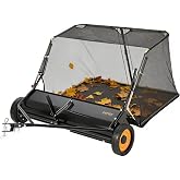 Tow Behind Lawn Sweeper, 44 Inch Pull Behind Lawn Sweeper, 26 cu. ft. Hopper Bag Capacity Leaf &amp; Grass Collector, Garden Sweeper with Dumping Rope Design, Adjustable Sweeping Height for Lawn Farm
