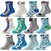 ORVYTHA 12 Pairs Baby Girls Boys Toddlers Kids Grips Socks Non-Slip/Anti-Skid Funny Cartoon Breathable Cotton Crew Socks