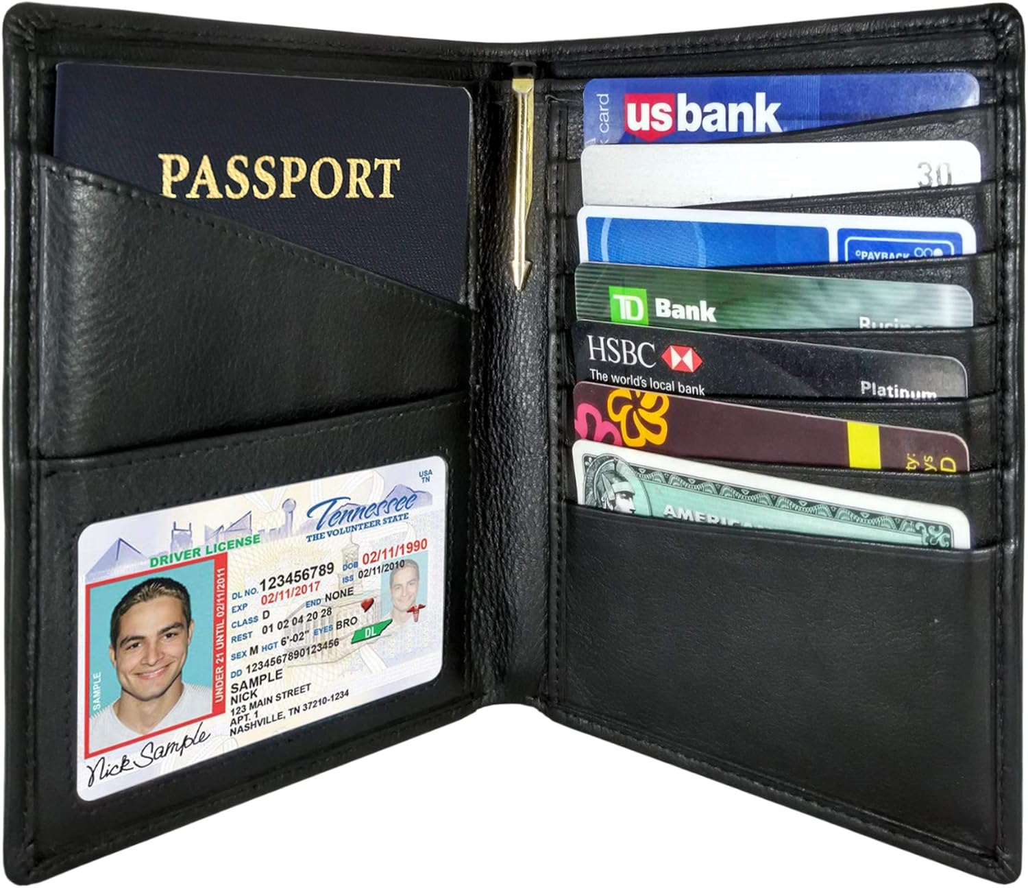 AurDo RFID Blocking Real Leather Passport Holder Cover Case & Travel Wallet for Men & Women (Black): Clothing