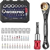 WORKPRO 1/4" Mini Ratchet Wrench Set with Magnetic Bit Holder, Double Head | Screwdriver Bit Set, S2 Steel, Metric Socket (6-13mm), 72-Tooth, Right Angle Screwdriver, Storage Case for DIY, Auto Repair