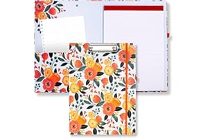 STEEL MILL AND CO. Steel Mill & Co Cute Clipboard Folio with Refillable Lined Notepad and Interior Storage Pocket, Padfolio for Work, Orange Floral