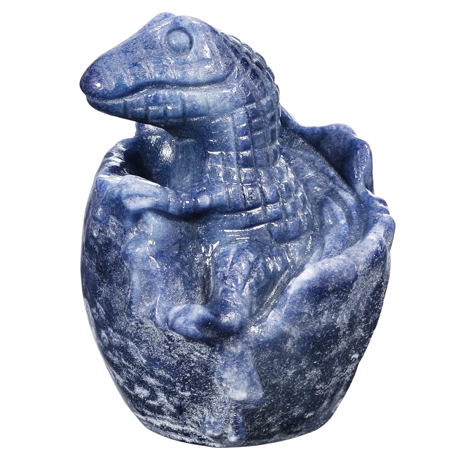 KYEYGWO Crystal Dinosaur Egg Hatchling Figurine, Hand-Carved Pocket Animal Stone Statue Baby Dragon Sculpture for Home Office Decor, Blue Aventurine