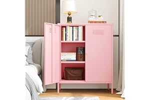 WISUNO Metal Accent Storage Cabinet for Bed Room,Living Room,Home,Hotel,Office,Garage,3-Tier,2 Removable Shelves (2 Metal Doo