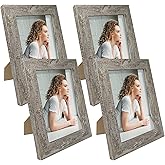 iRahmen 5x7 Picture Frame Set of 4, High Definition Glass Distressed Moss Green Frame, 5 x 7 Wood Photo Frames for Tabletop Display and Wall Mounting