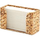 LemonRoad Water Hyacinth Guest Towel Holder for Bathroom, Handwoven Wicker Napkin Holder for Countertop, Rustic Farmhouse Paper Towel Organizer for Kitchen Vanity, Fits C-fold & Multi-fold, Natural