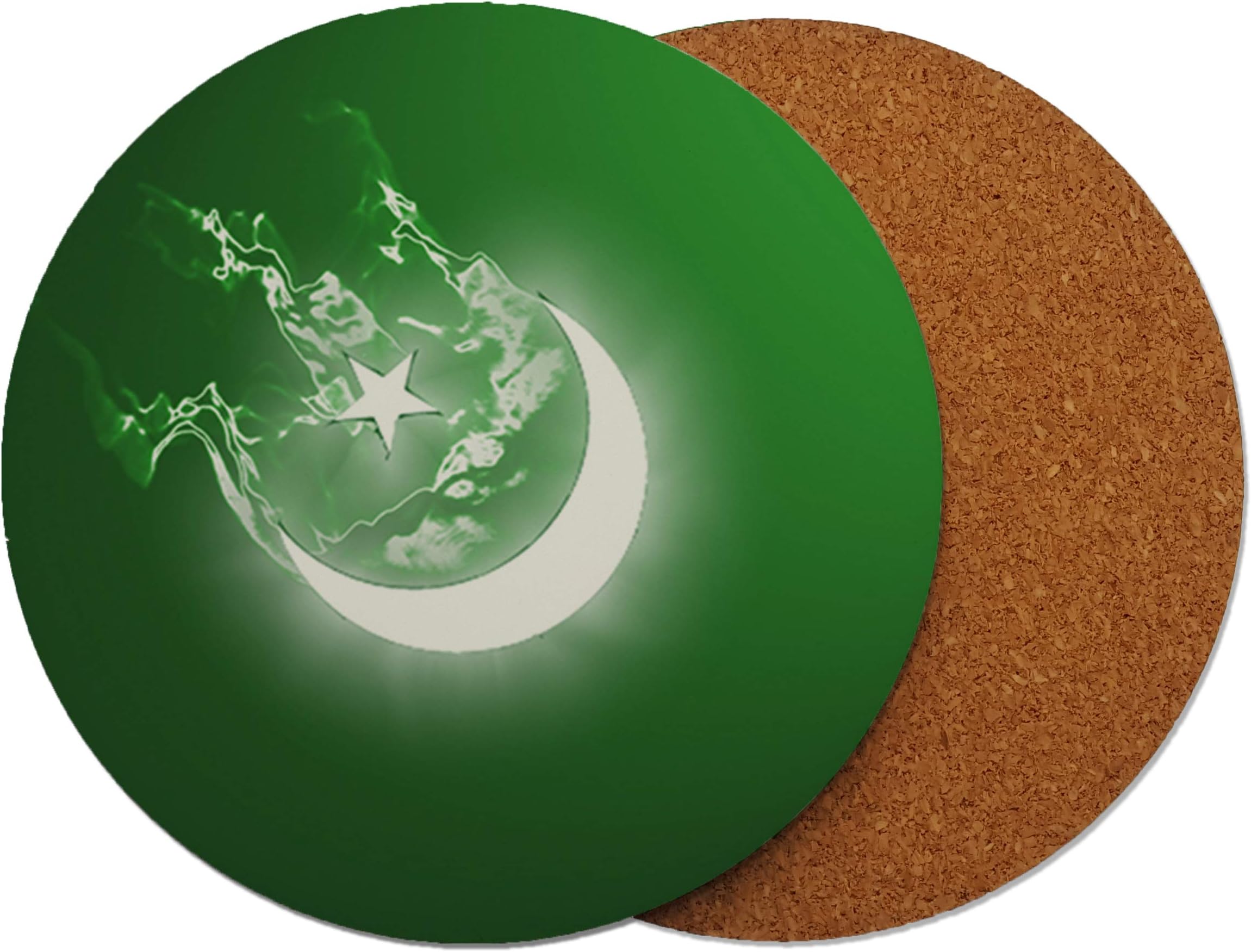 Pakistan Pakistani Crest Flag Round Wooden Wood Table Drinks Coaster - Cork Backing - 95x95mm (Pack of 1)