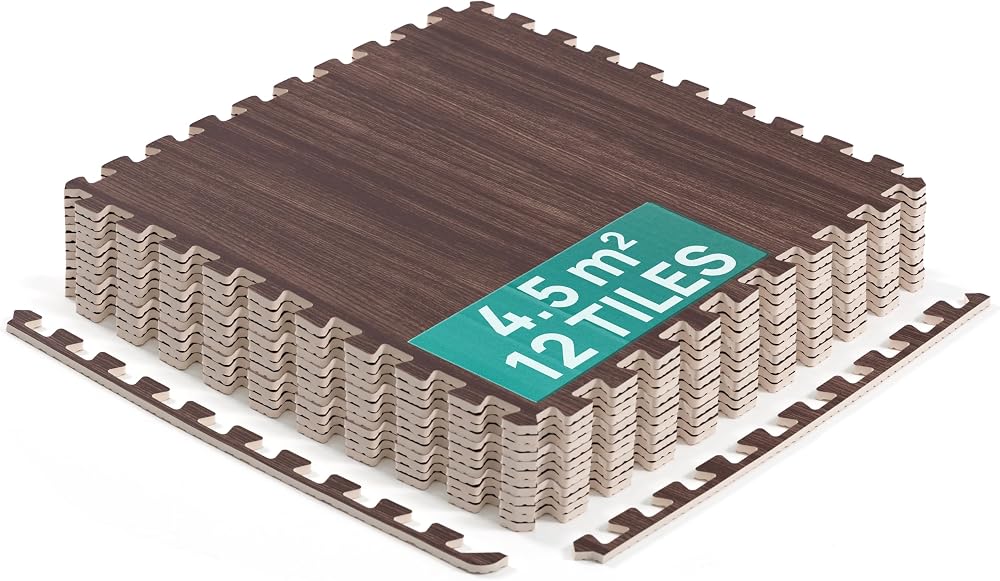 Yes4All Interlocking Exercise Foam Mats 12 Tiles 4.46 m² Dark Walnut