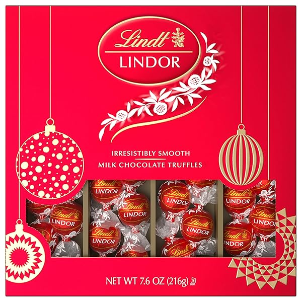 HOLIDAY LINDOR MILK MODERN GIFT BOX, ASSORTED CHOCOLATE CANDY WITH SMOOTH, MELTING TRUFFLE CENTER, 7.6 OZ.