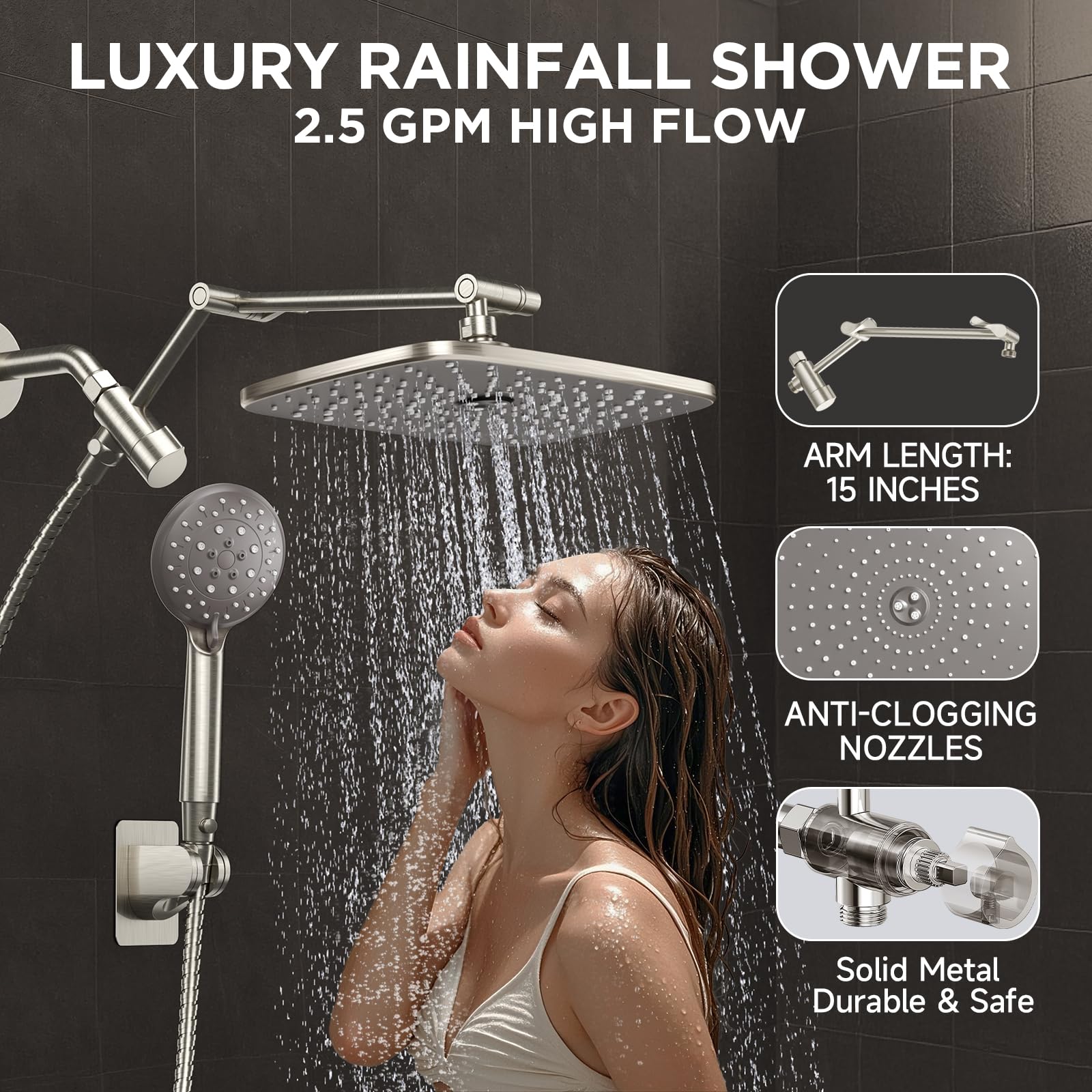 Mua Veken Wide Brushed Nickel Rain Shower Head with Handheld, High ...