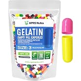 XPRS Nutra Size 3 Empty Capsules - 100 Count Empty Gelatin Capsules - Pills DIY Capsule Filling - Pure Bovine Pill Gel Caps for Do-It-Yourself Supplements (Multi Color)