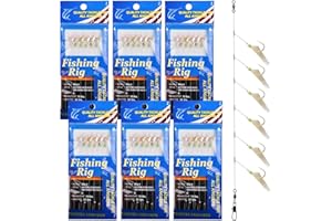 OROOTL Fishing Bait Rigs Saltwater, 6 Packs Surf Fishing Rigs with Sharp Hooks Fish Skin Feather Swivel Snap Glow Saltwater Lures Sea Bass Cod Herring Hook Rig Size 4 6 8