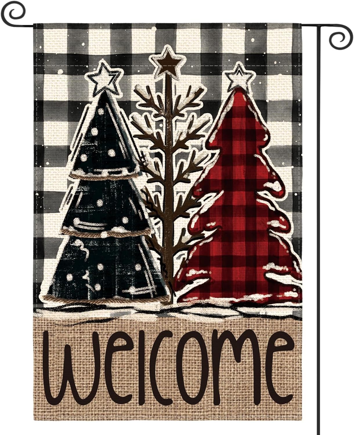 Flags - AVOIN colorlife Merry Christmas Tree Garden Flag 12x18 Inch Double Sided Outside, Rustic Buffalo Plaid Winter Burlap Yard Outdoor Decorative Flag
