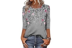 Zeagoo 3/4 Length Sleeve Women Tops Crew Neck Blouses Dressy Casual Summer T Shirts Fall Fashion Business Work Clothes