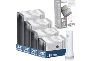 BLAZEHOLD 20 Pack Travel Vacuum Storage Bags with Rechargeable Electric Pump, Compression Packing Seal Bag for Luggage and Suitcase, 5 Small + 5 Medium + 5 Large + 5 Jumbo Space Saver Bags for Clothing Travel