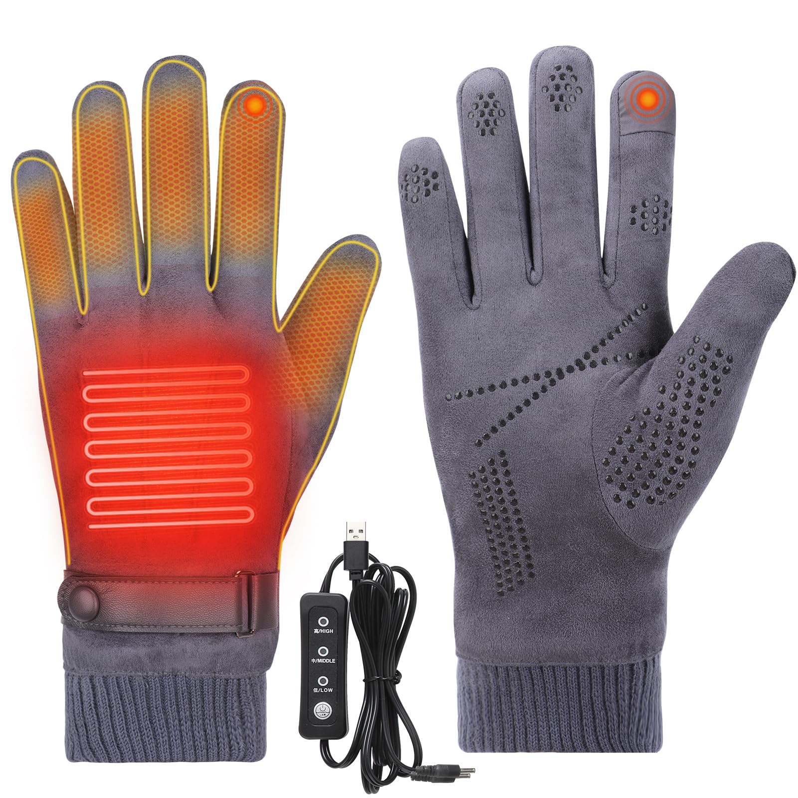 Jhua Heated Gloves for Men Women Winter Gloves for Cold Weather Work USB Electric Heating Gloves Touch Screen Thermal Glove Heated Skiing Gloves for Motorcycle Cycling Running Driving Fishing
