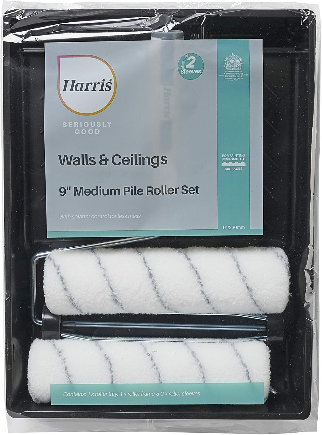 Harris Seriously Good Walls & Ceilings Twin Medium Pile Paint Roller Set including Tray & Frame, Twin 9" Rollers Set - Image 3
