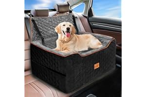 Lingusta Dog Car Seat for Larger/Medium Dog,Dog Booster Seat,Dog Car Bed,Washable Removable Pet Travel Safety Pet Car Seat with Storage Pockets,Dog Travel Bed Suitable for Dogs Under 60Lbs(BlackGray)