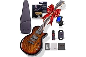 AKLOT Solid-Body LP Electric Guitar: Roasted Maple Neck, HH Pickups, Luminous Position Markers, 39'' Full Size Electric Guitar Kit, Gig Bag, Cable, Strap, Strings, Tuner, Lessons Book, Inferno Burst