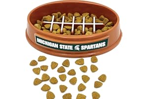 PETS FIRST NCAA Super-Bowl - Michigan State Spartans Slow Feeder Dog Bowl. Football Design Slow Feeding Cat Bowl for Healthy Digestion. Non-Slip Pet Bowl for Large & Small Dogs & Cats