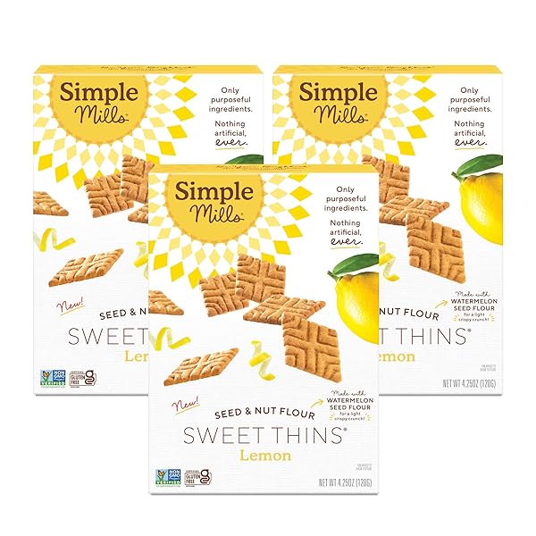 SIMPLE MILLS LEMON SEED & NUT FLOUR SWEET THINS, PALEO FRIENDLY & DELICIOUS SWEET THIN COOKIES, GOOD FOR SNACKS, NUTRIENT DENSE, 4.25 OZ (PACK OF 3)