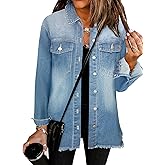 Bosmeer Women's Oversized Jean Jacket Casual Long Sleeve Denim Shirts Distressed Frayed Hem Denim Jackets Fall Outfits 2025