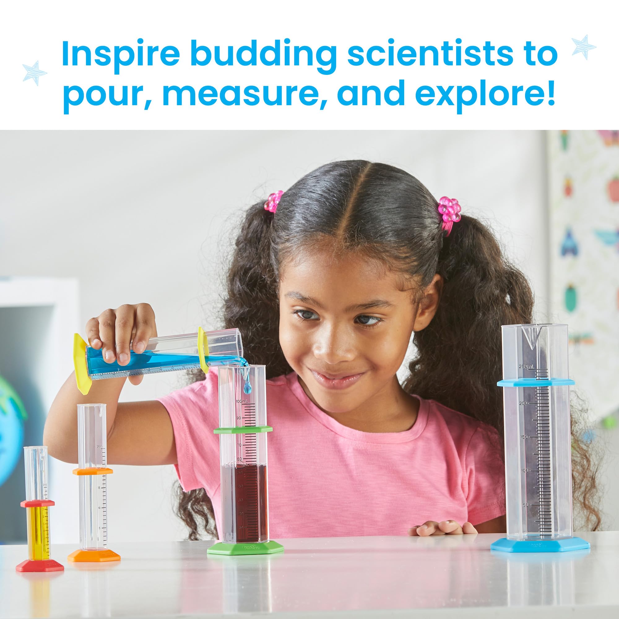 Hand2mind Starter Science Graduated Cylinder Set, Science Lab Equipment for Kids, Measuring Toys, Educational Science Kits, Chemistry Set, Science Supplies for Classroom (Set of 5)