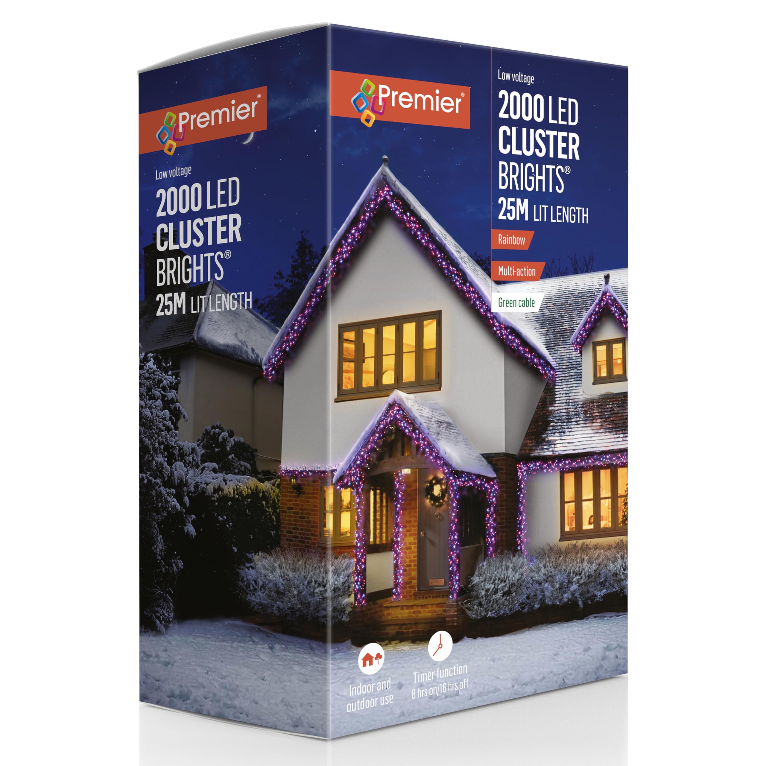 Premier 2000 Rainbow Multi Action LED Clusters Timer Christmas Lights