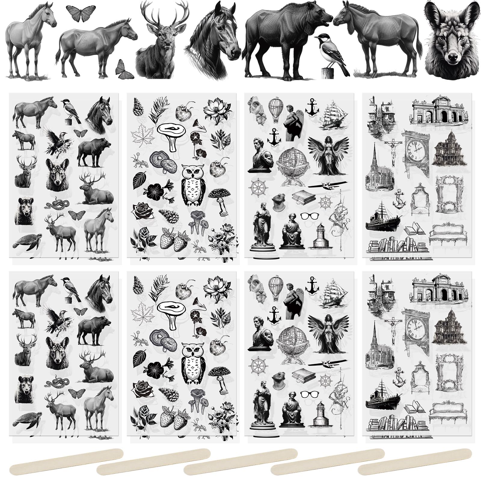 WANDIC Rub On Transfer Sticker, 16 Sheets European Style Transfer Decals Architectural Flowers Scrapbook Stickers for Making Greeting Cards Gift Wrapping Journal