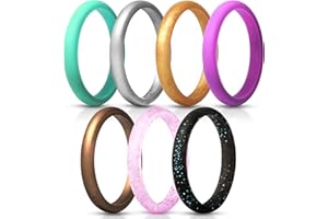 ThunderFit Stackable Silicone Wedding Rings for Women, Thin Rubber Engagement Bands 2.5mm Wide 1.8mm Thick - 1/2/3/4/5/7 Variety Multipack