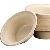Durable Biodegradable Leak-Proof Disposable Bowls 50 Pk. Sturdy Plant-Based Gluten-Free Compostable Wheatstraw Fiber Container, Eco-Friendly Microwavable and Safe for Hot Cold or Pet Foods.