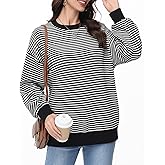Simlakey Womens Oversized Striped Sweatshirt Crewneck Long Sleeve Pullover Top Casual Workout Shirt Y2k Fall Winter Clothes