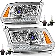 TUSDAR Factory Projector Headlights Assembly Fit for 2013-2018 Dodge Ram 1500 2500 3500, OE Style Replacement Halogen Headlamp with LED DRL and Bulbs Chrome Housing Amber Reflector